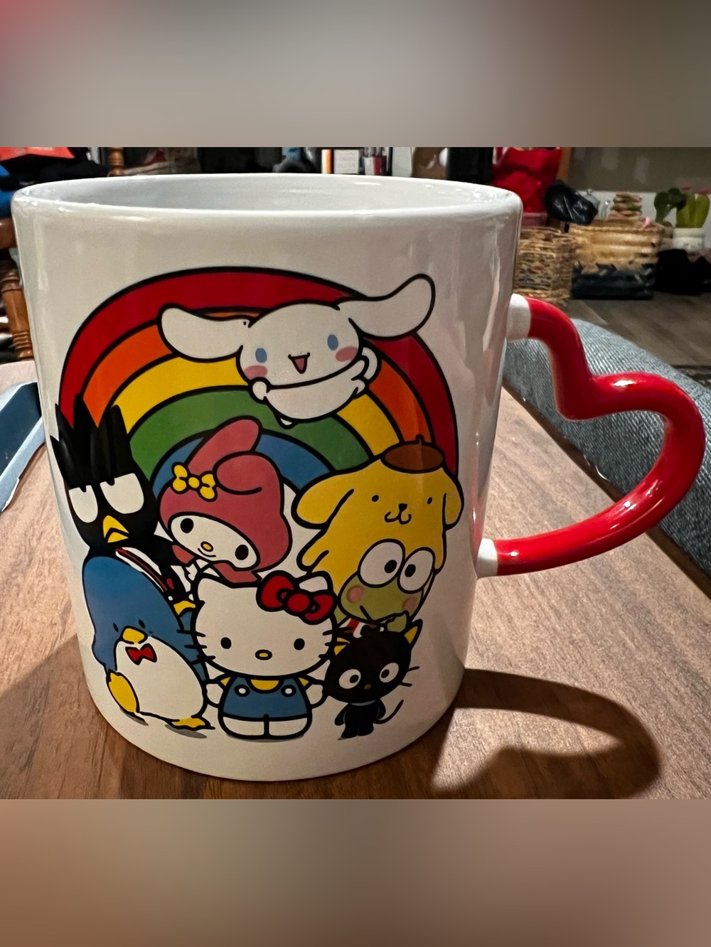 Sanrio Hello Kitty & Friends Rainbow Mug with Heart Handle Tea Coffee Kawaii